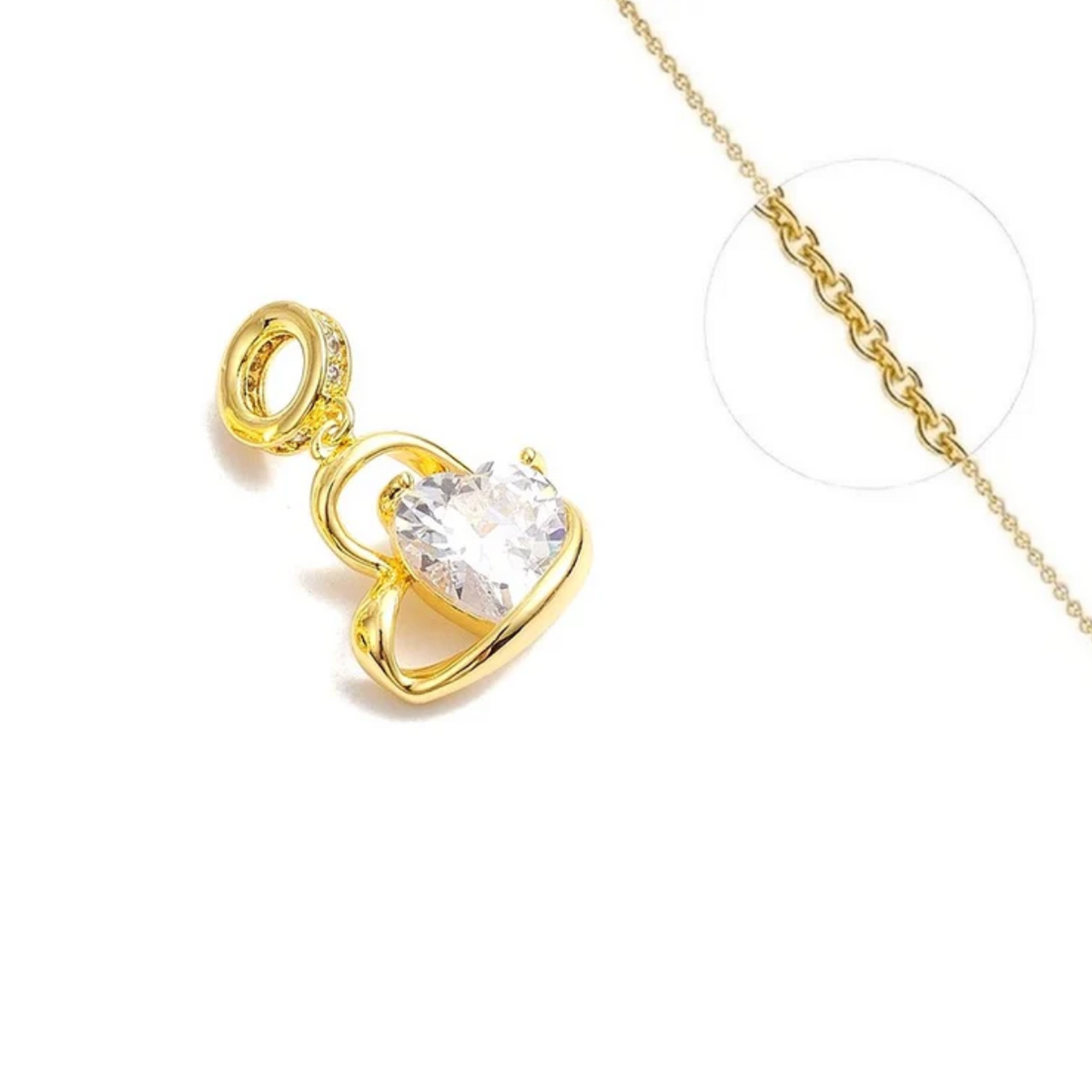 Collier pendentif cœur oxyde blanc plaqué or