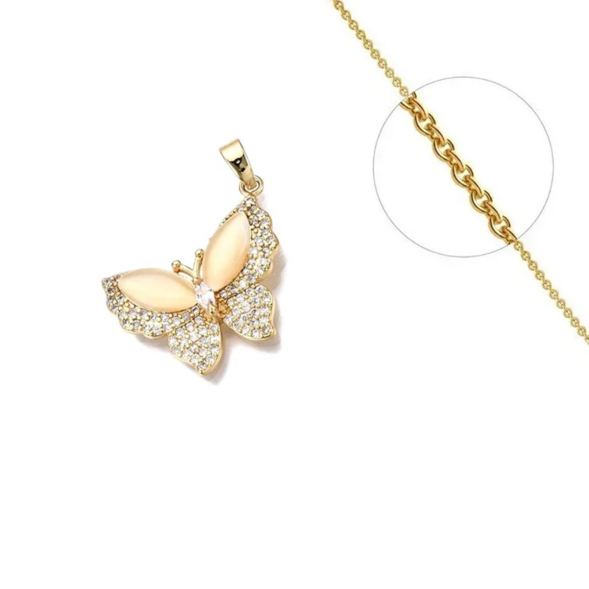 Collier pendentif papillon avec zirconium plaqué or