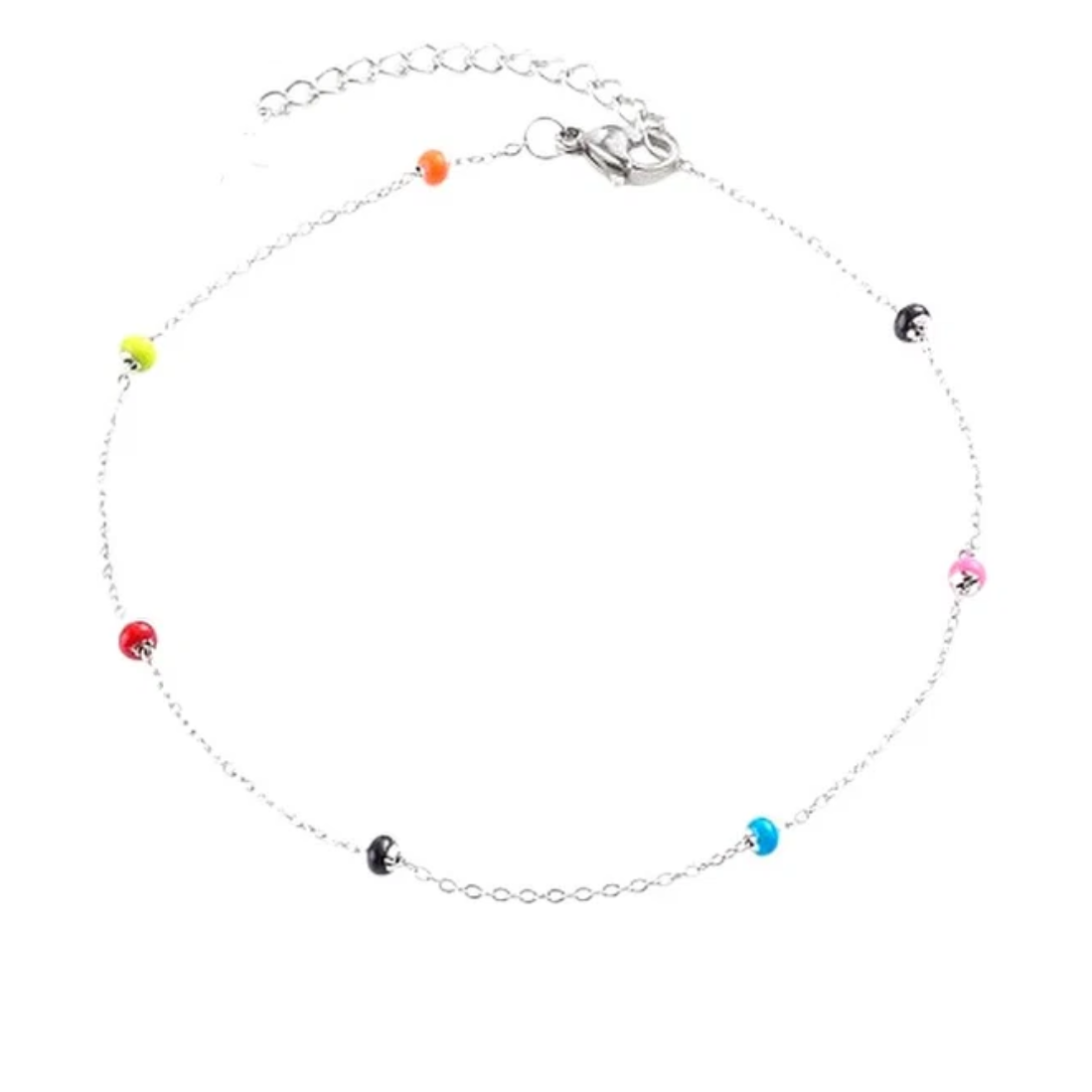 Chaîne de cheville acier inoxydable perles de couleurs