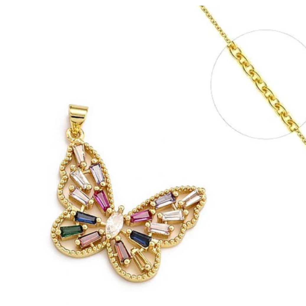 Collier Papillon Zircon Cubique Multicolor plaqué or