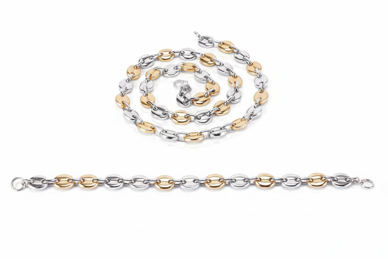 Parure Acier inoxydable- & Bracelet Grain de Café