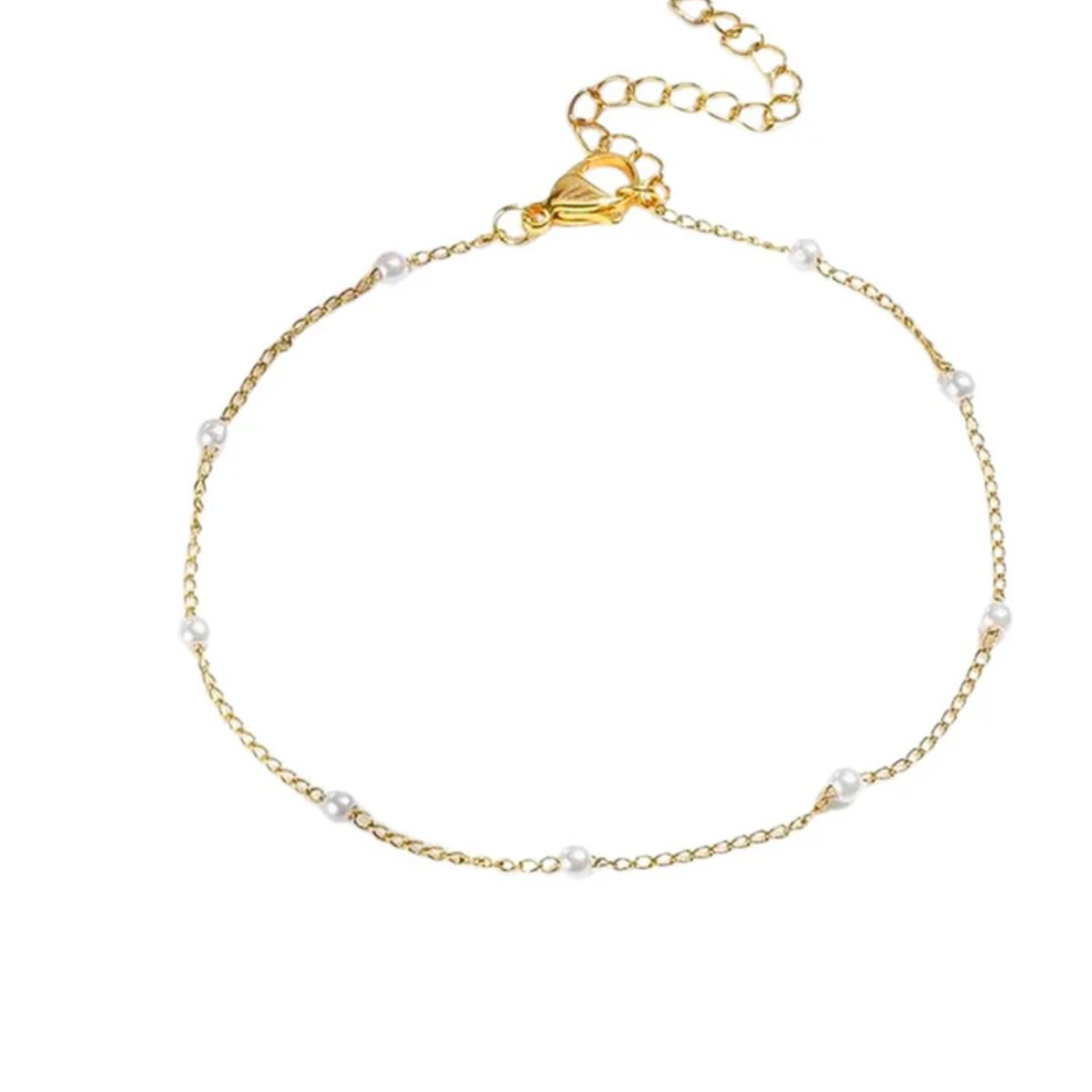 Chaîne de Cheville Acier Inoxydable Perles de Verre - Doré