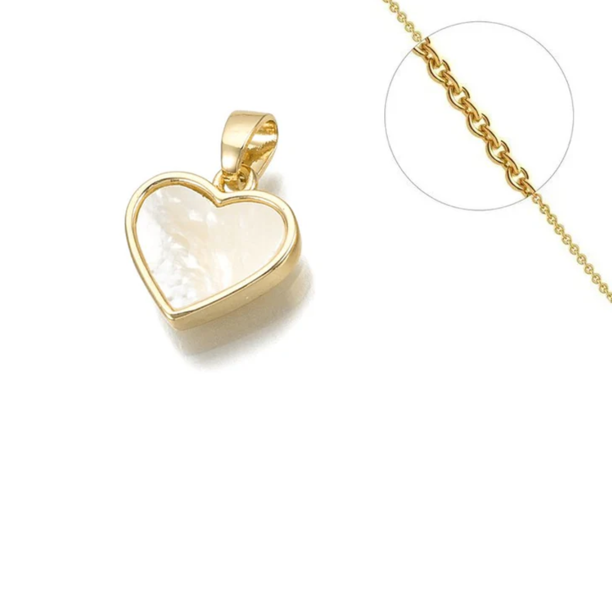 Collier Chaîne & Pendentif Cœur en Nacre Naturelle plaqué or