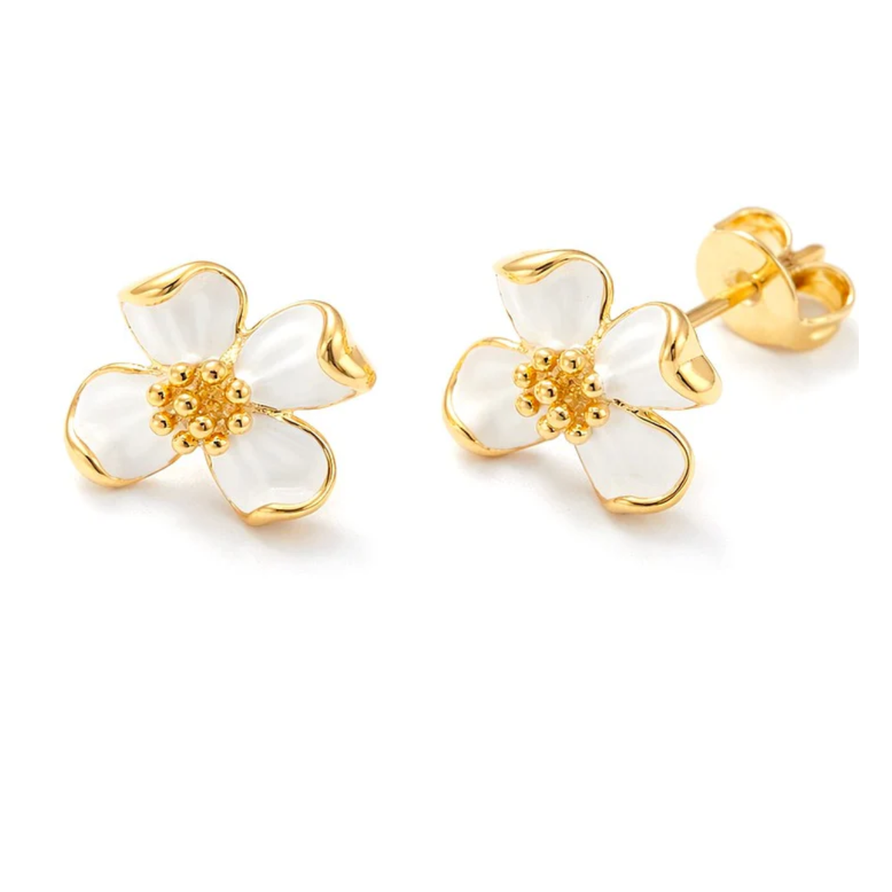Boucles d'oreilles fleur blanc Plaqué or