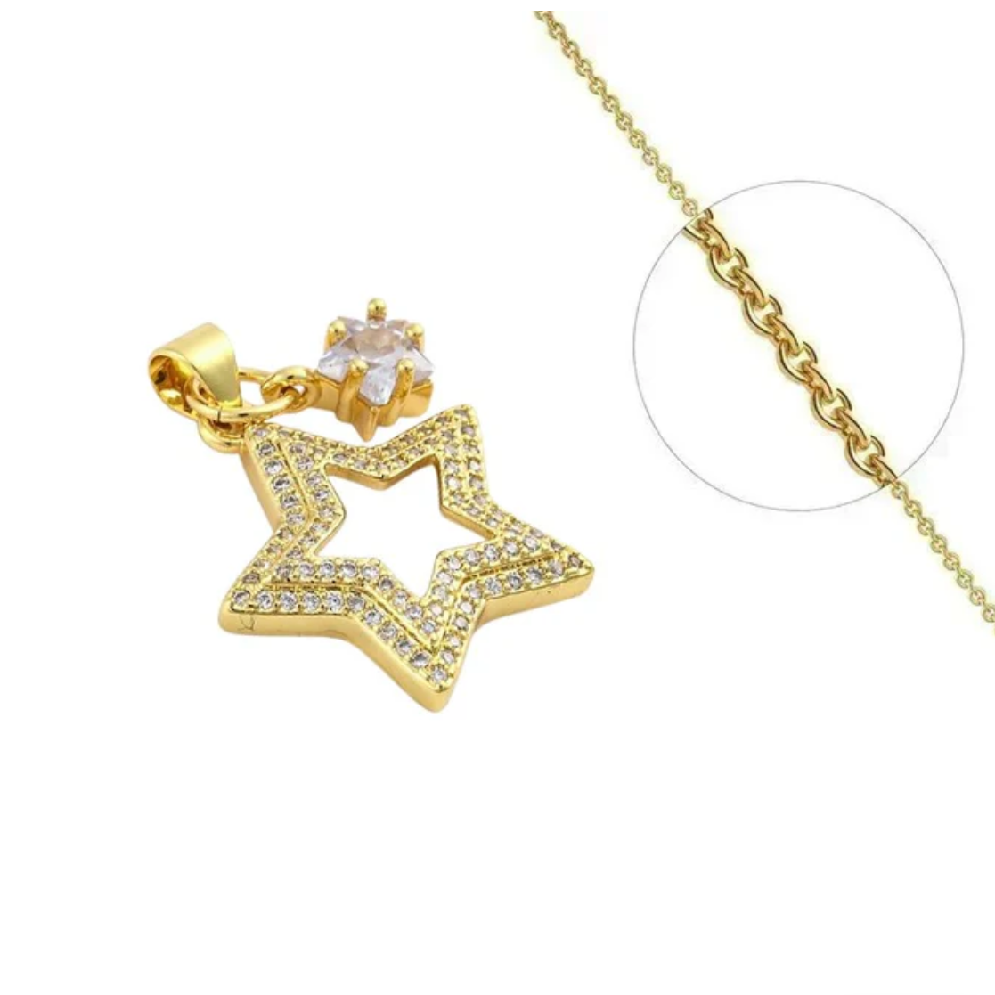 Collier Doré Étoile & Pendentif Zirconiums Sertis