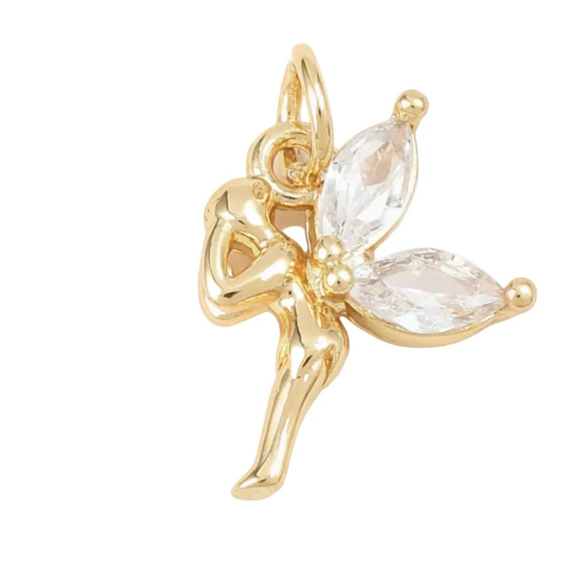 Pendentif breloque petite fée ailes zirconiums sertis - Plaqué or