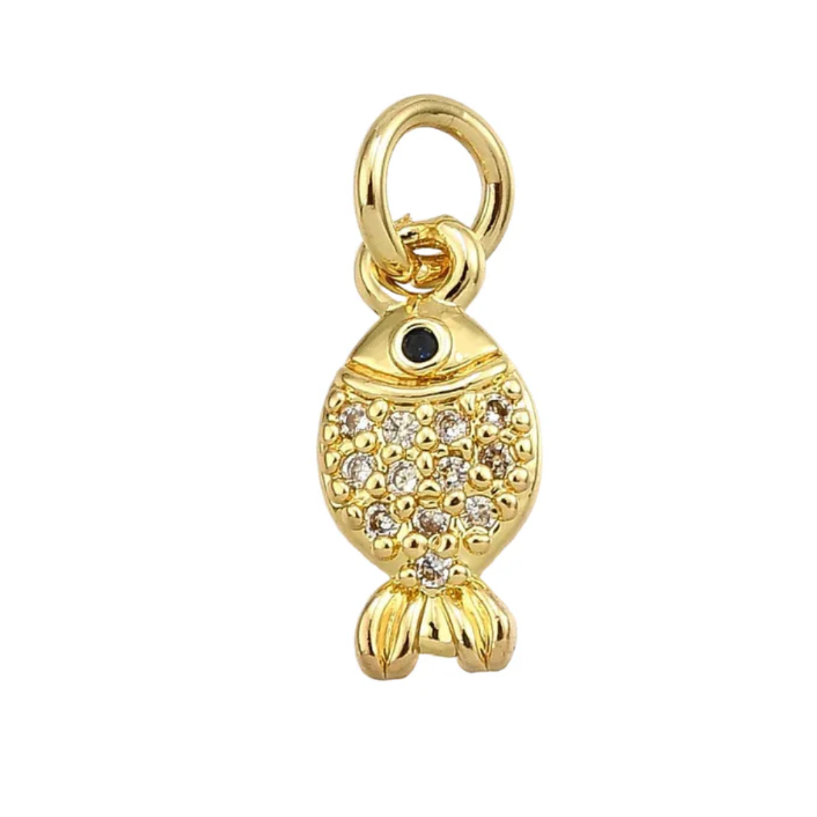 Pendentif breloque petit poisson zirconiums sertis - Plaqué or
