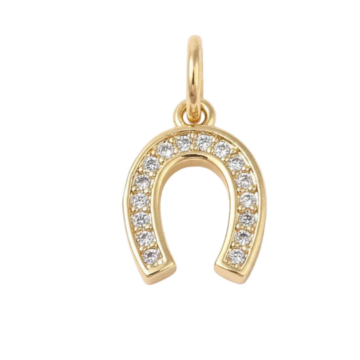 Pendentif breloque petit fer à cheval avec zirconiums sertis - Plaqué or