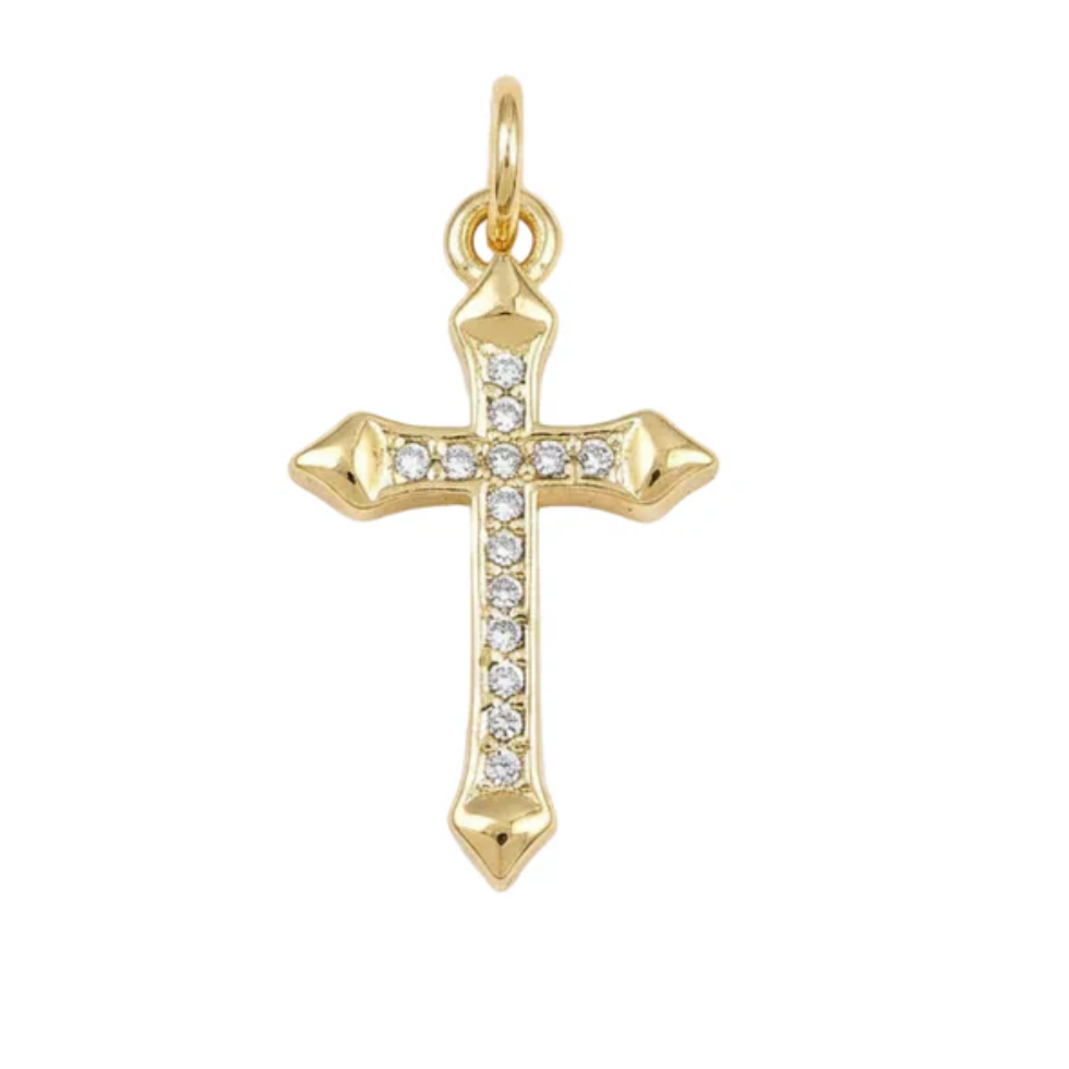 Pendentif breloque croix zirconiums sertis - Plaqué or