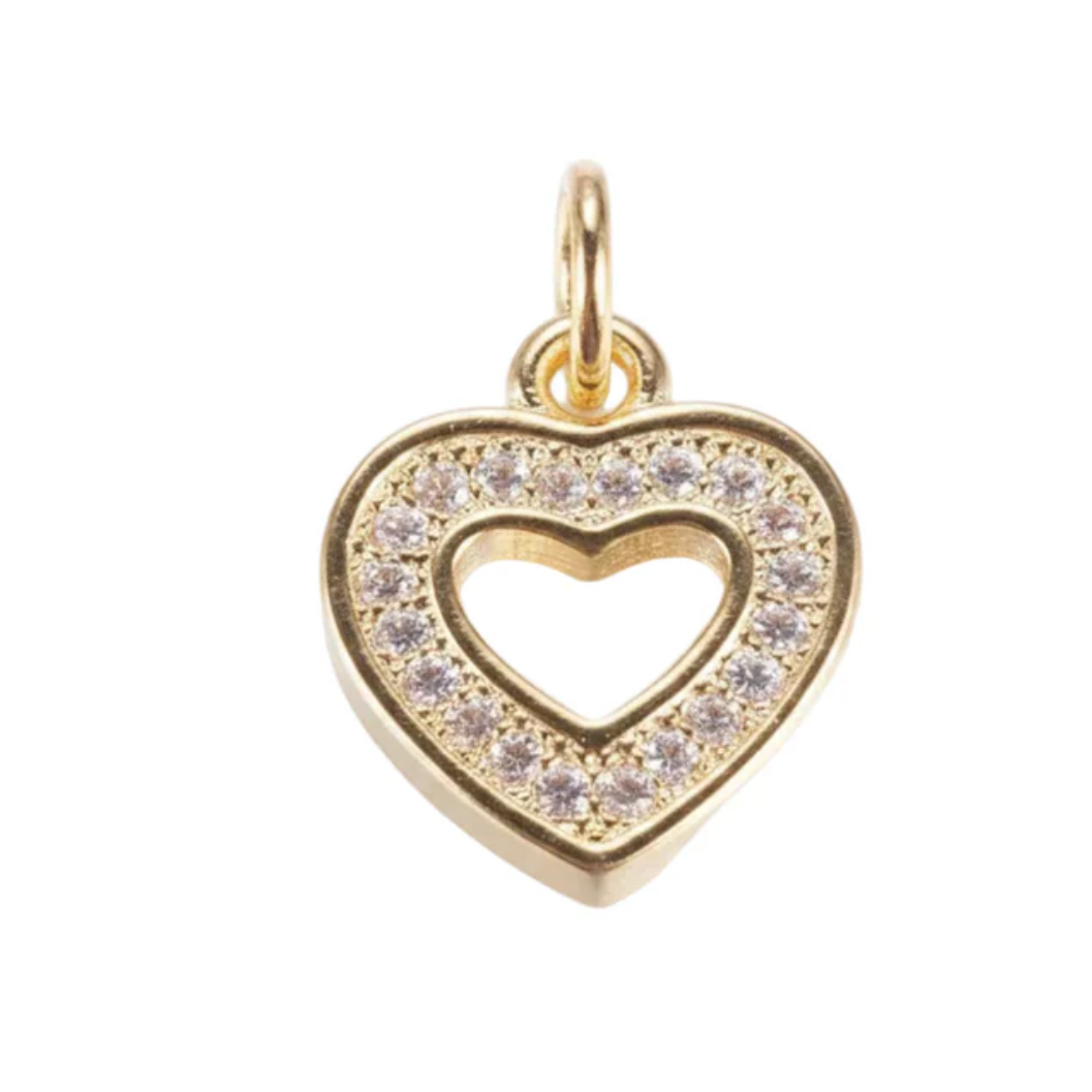 Pendentif breloque petit cœur zirconiums sertis - Plaqué or