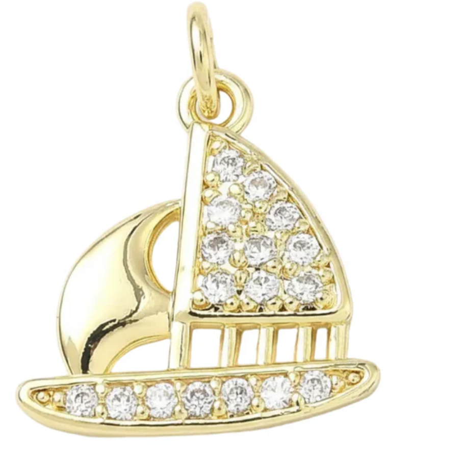 Pendentif breloque petit bateau voilier Plaque or