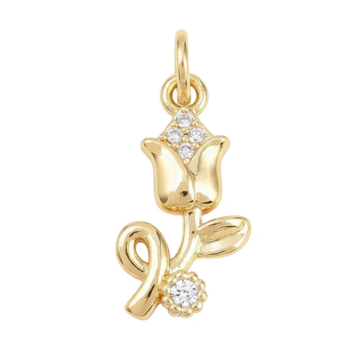 Pendentif breloque rose tulipe avec Plaque or
