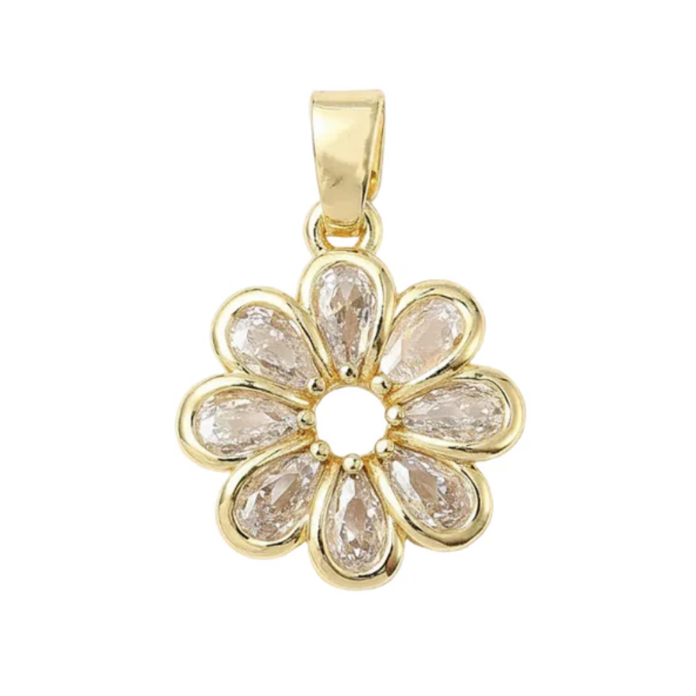 Pendentif breloque grande fleur marguerite Plaque or