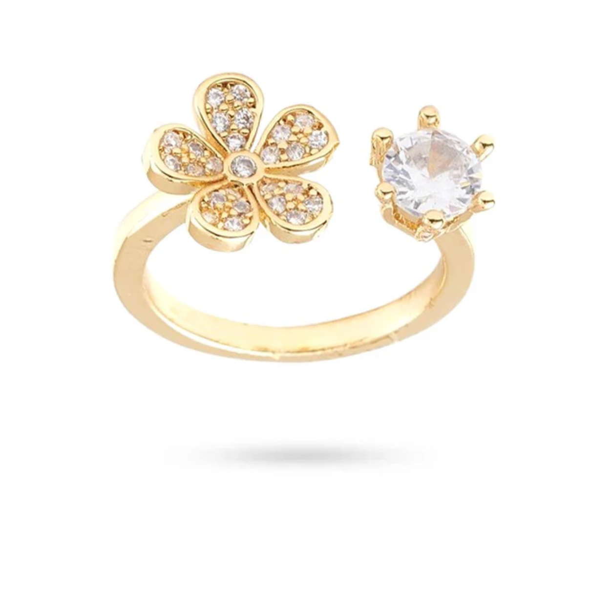 Bague femme réglable fleurs plaqué or