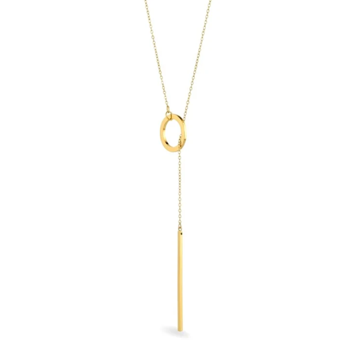 Collier Acier Inoxydable Chaîne Fine Pendentif Cercle et Bâton Doré