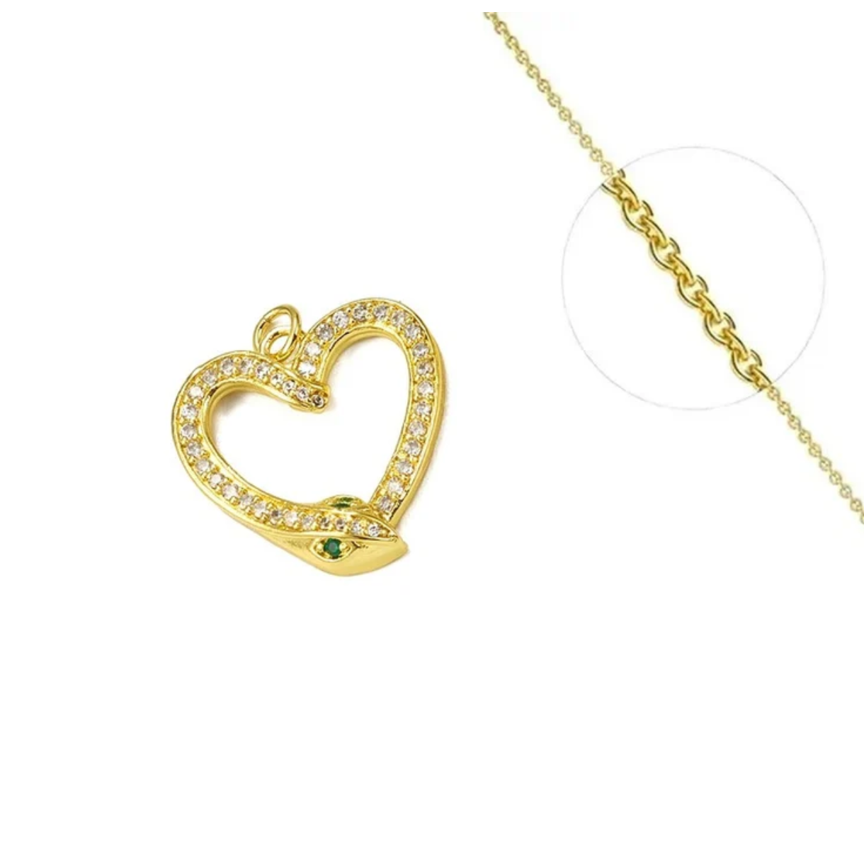 Collier Chaîne Fine Pendentif Cœur Serpent plaqué or