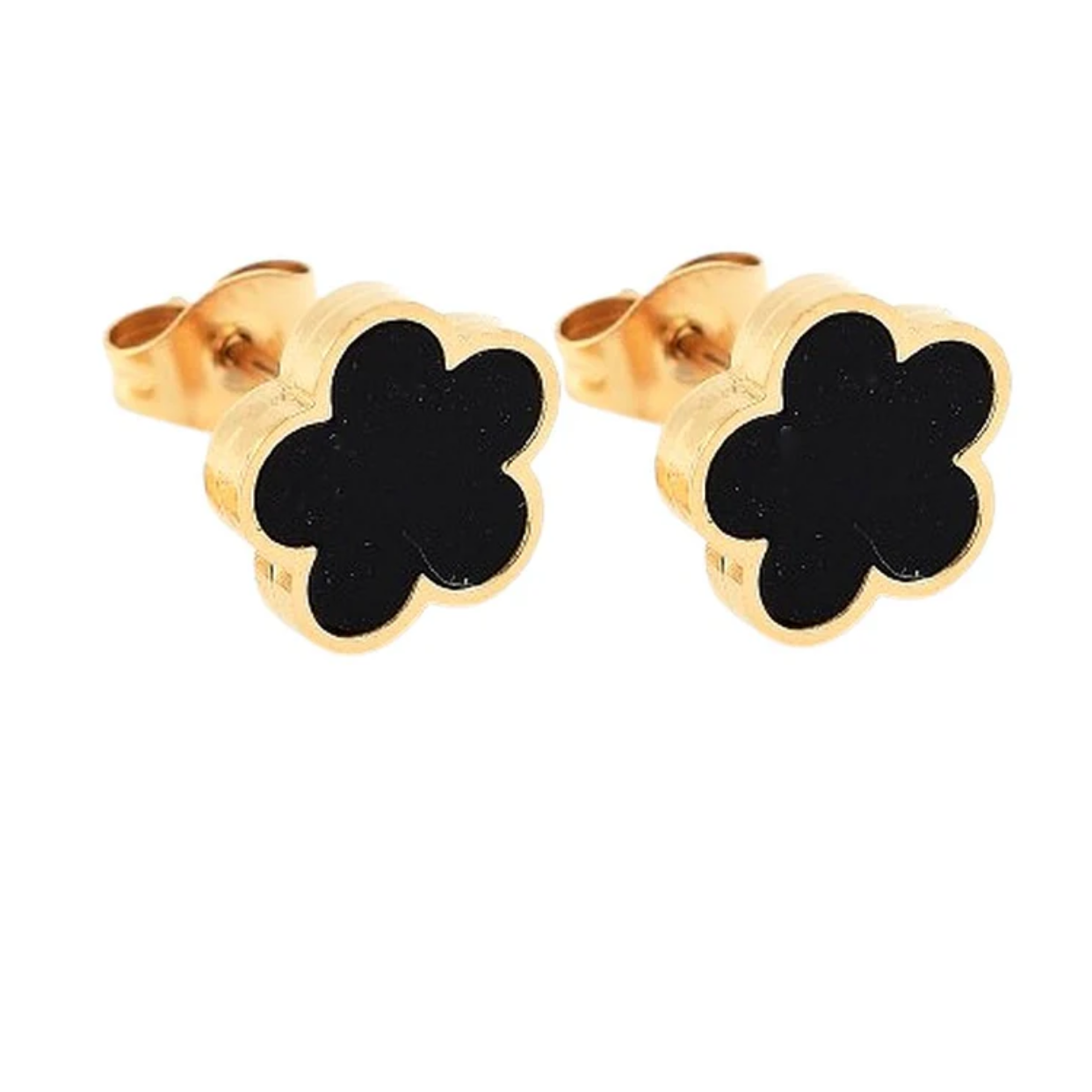 Boucles d'oreilles femme en acier inoxydable fleur noir et or