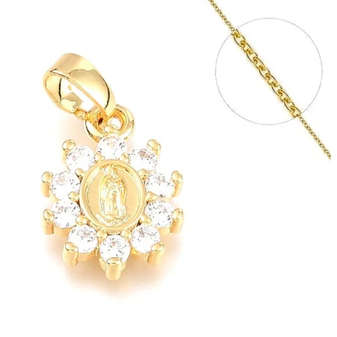 Collier fleur avec vierge plaqué or