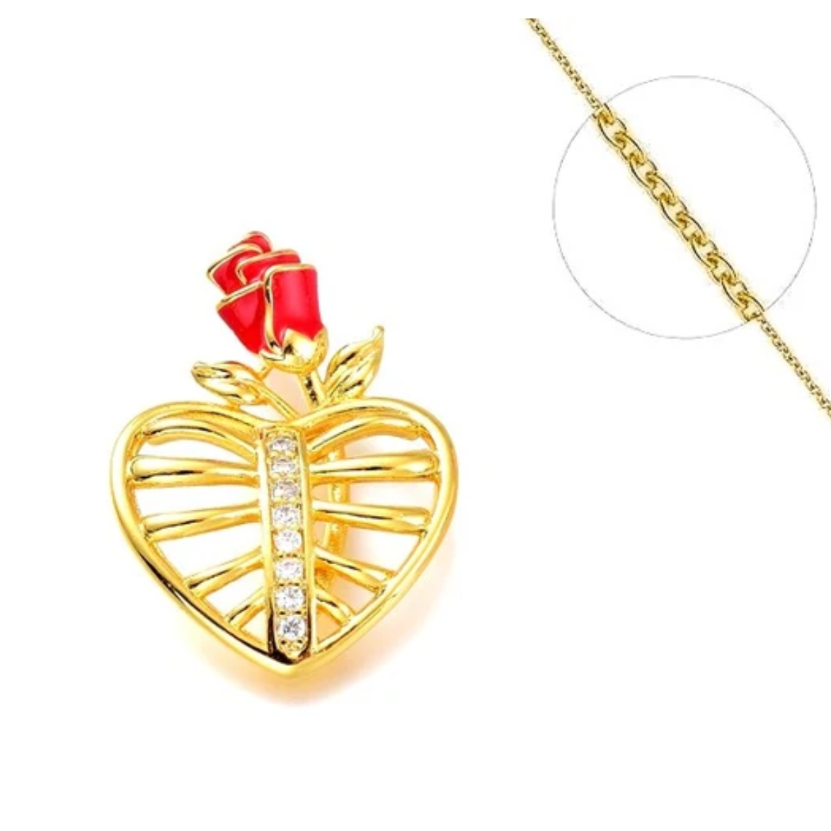 Collier cœur avec fleur plaqué or
