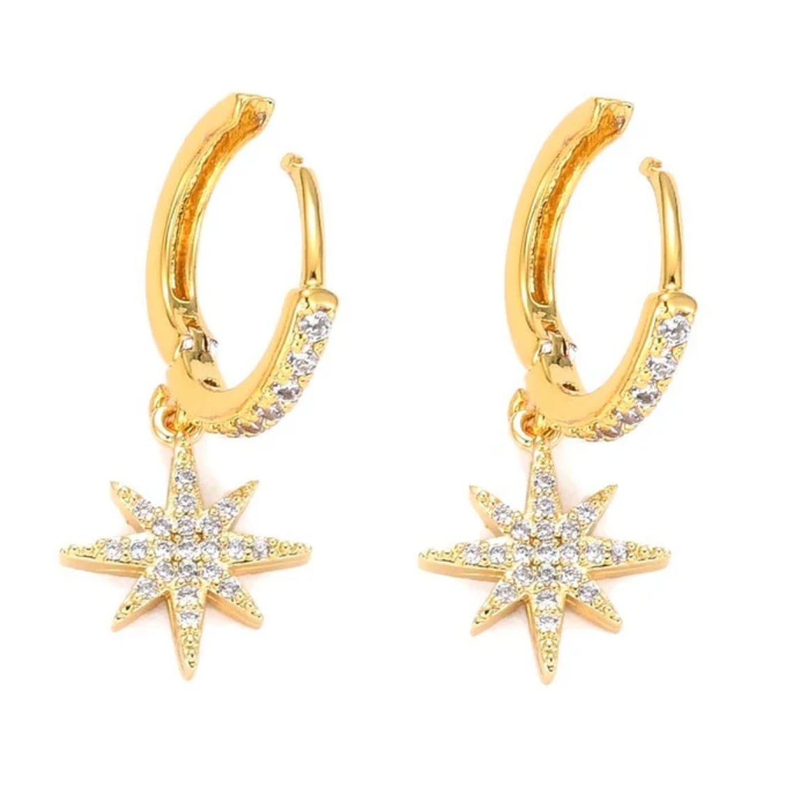 Boucles d'oreilles petites Créoles étoile du nord plaqué or