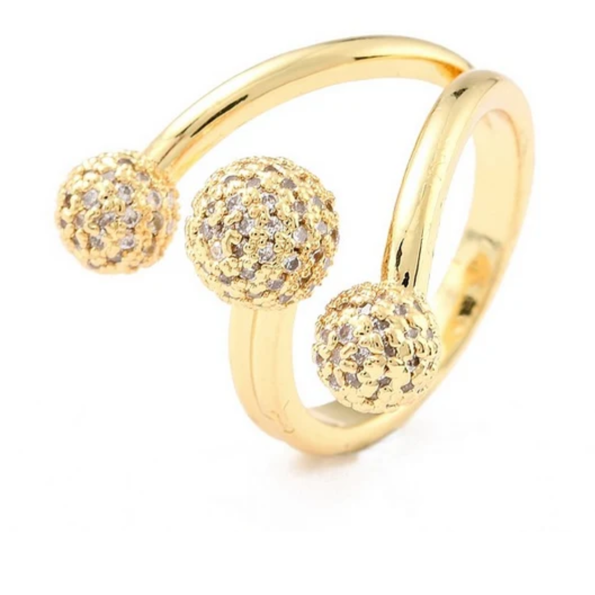 Bague réglable 3 boules plaqué or zirconiums