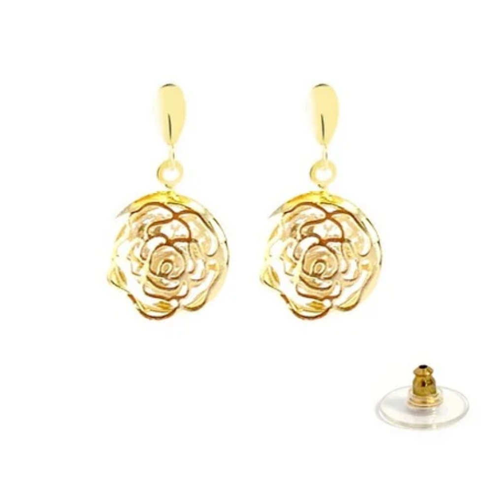 Boucles d'oreilles tombantes Rose plaqué or