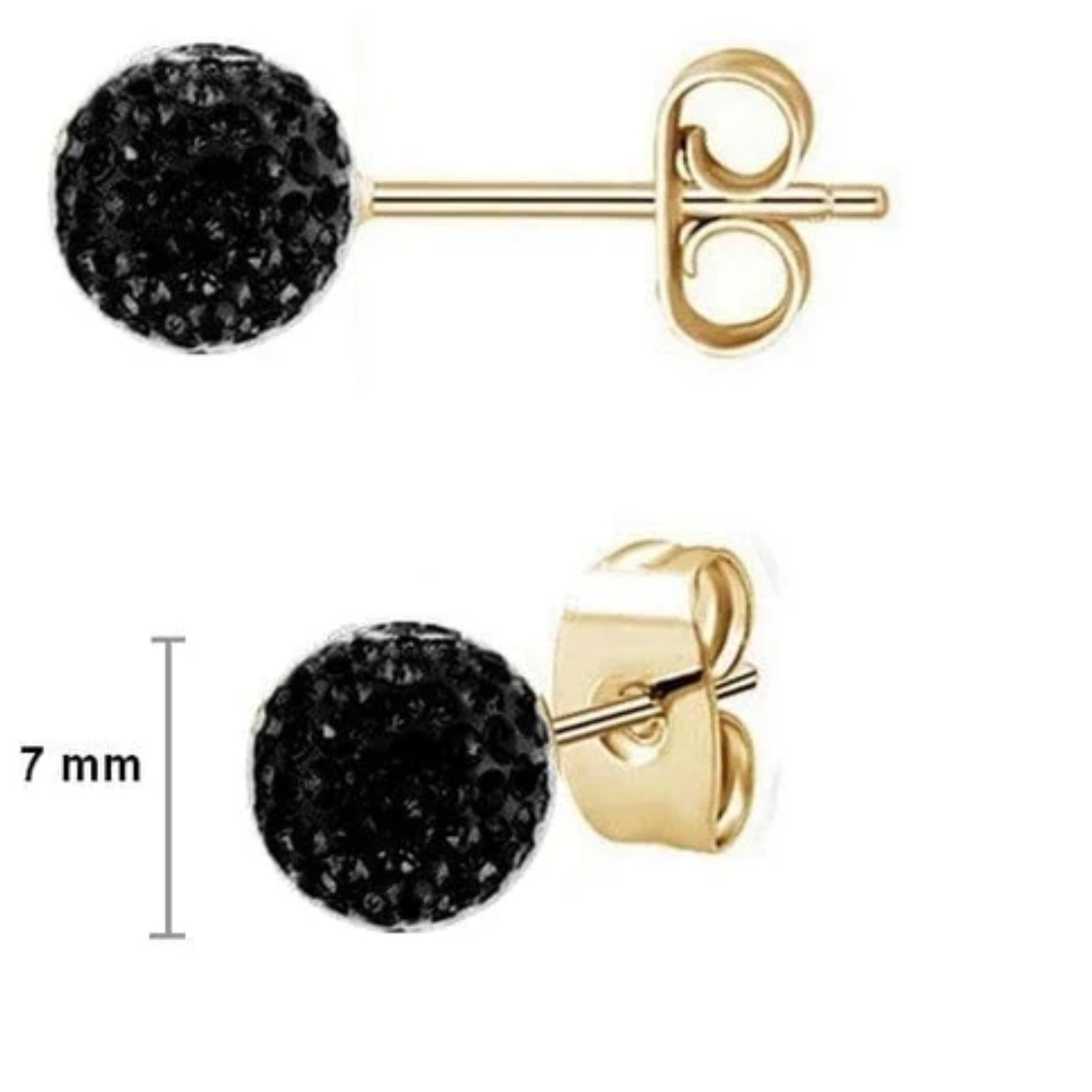 Boucles d'oreilles Perle Noire Shamballa plaqué or