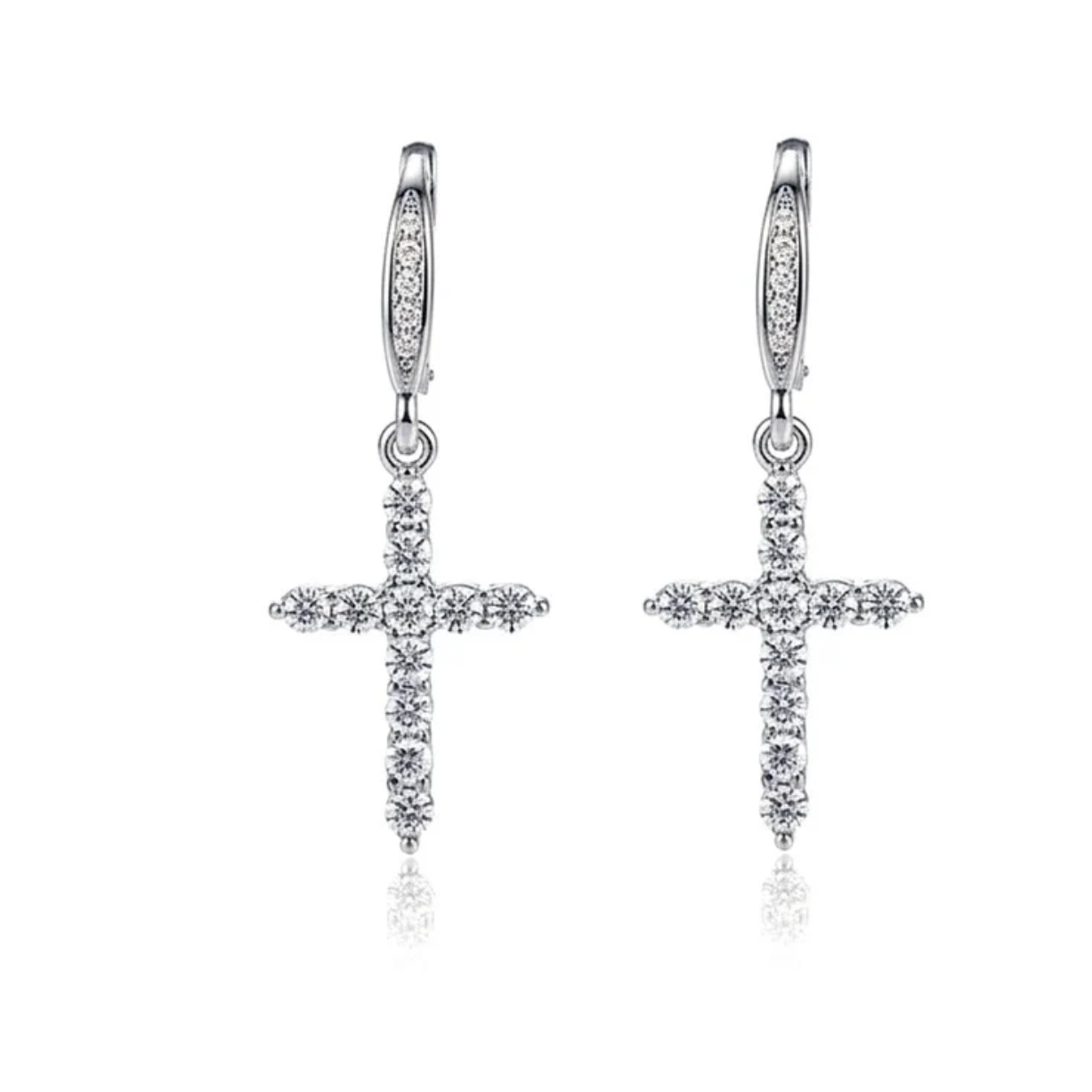 Boucles d'oreilles argent 925 Croix zirconiums sertis