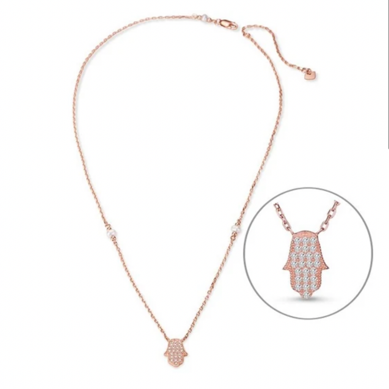 Collier argent 925 finition or rose chaîne fine pendentif main de Fatma