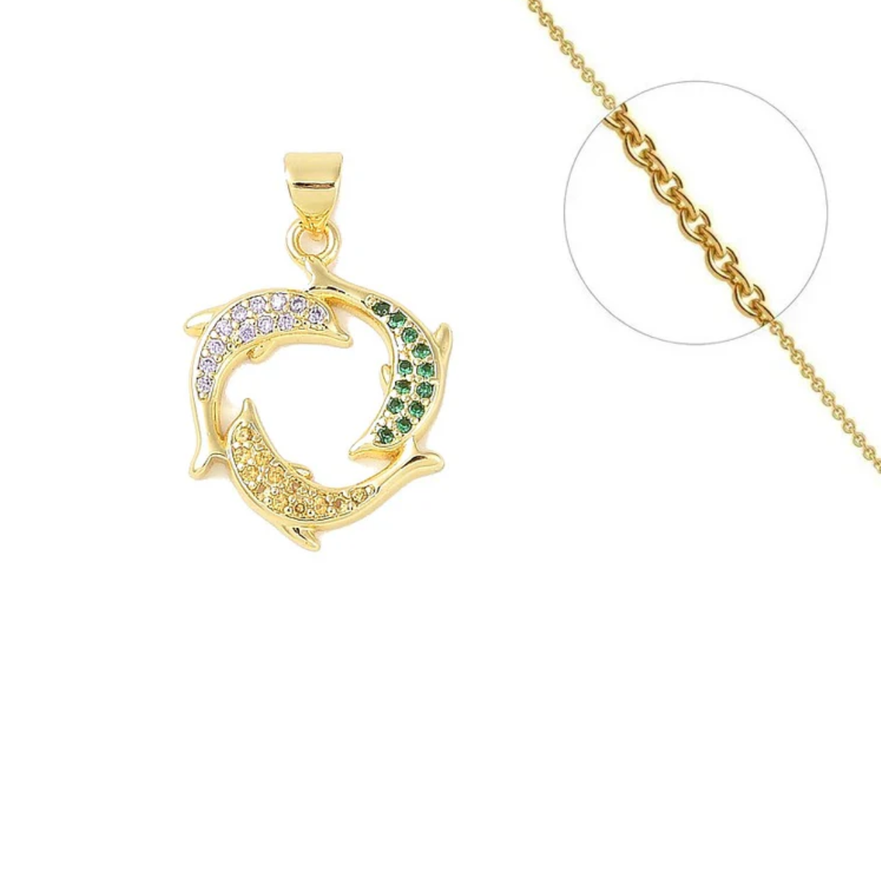 Collier chaîne dorée avec pendentif et breloques en pierre naturelle Rhodonite