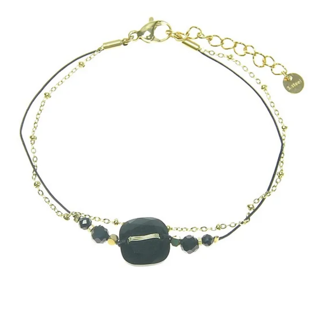 Bracelet Double Rangs Pierre Naturelle Carrée acier inoxydable