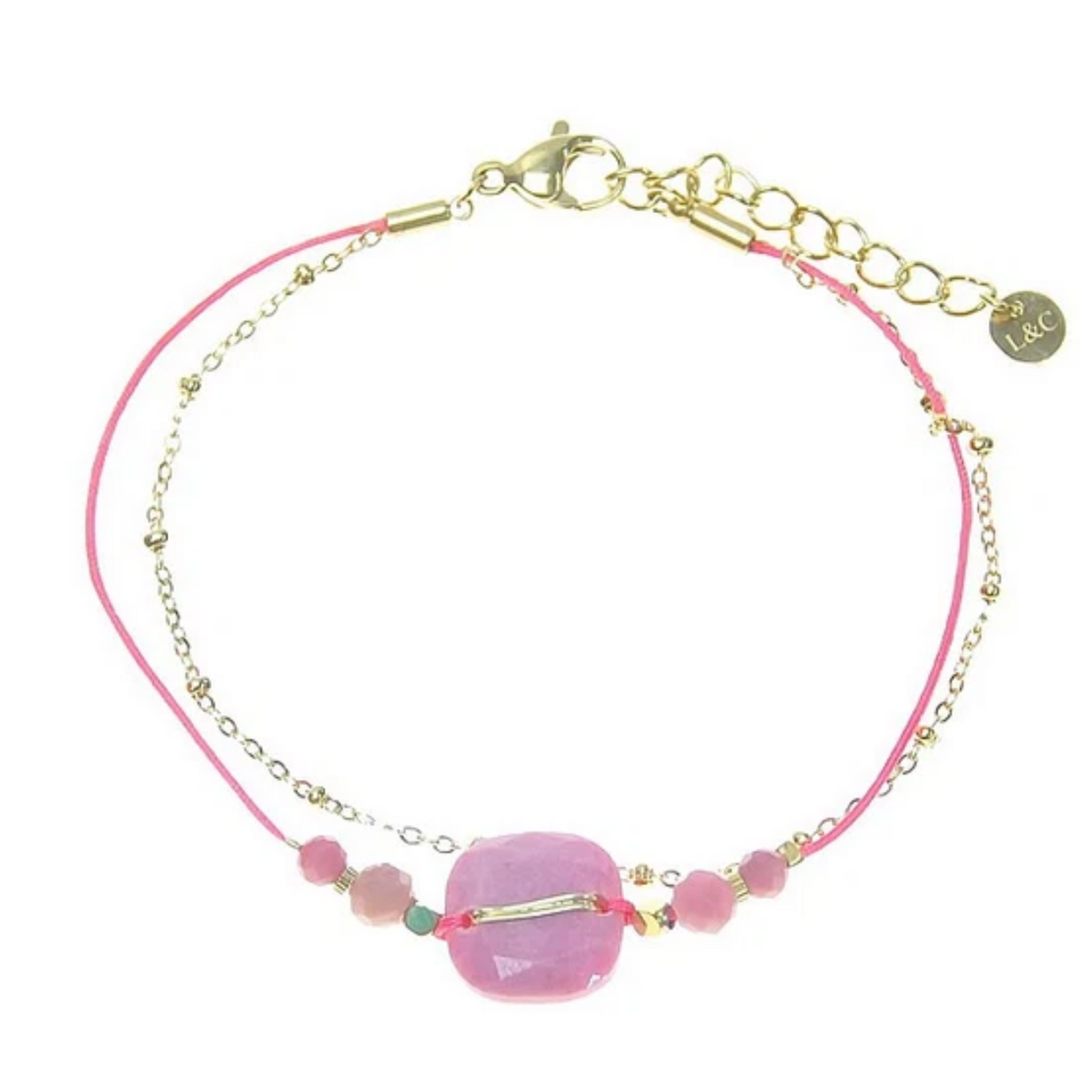 Bracelet Double Rangs Pierre Naturelle Carrée acier inoxydable