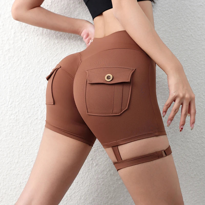 Short Yoga Taille Haute Femme avec Poche