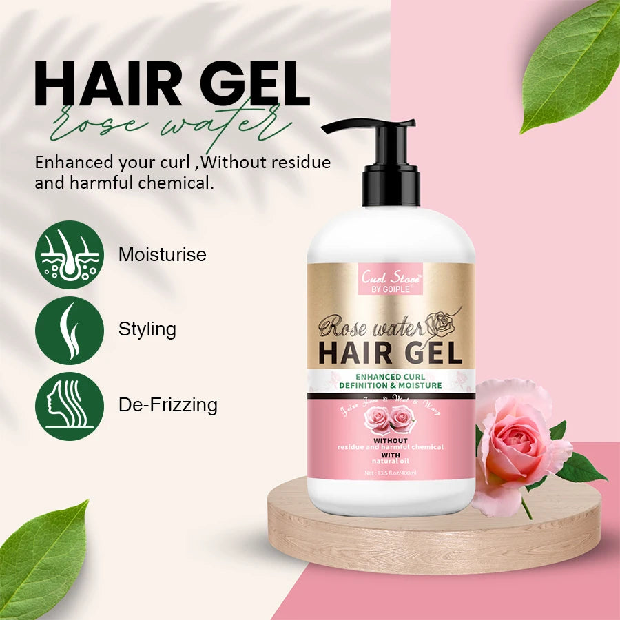 Gel Cheveux Eau de Rose Naturel GOIPLE 400ml - Crème Définition Boucles Hydratante Anti-Frisottis