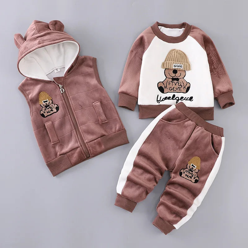 Ensemble 3 Pièces Bébé Hiver - Sweat + Pantalon + Gilet à Capuche - Vêtements Chauds Automne