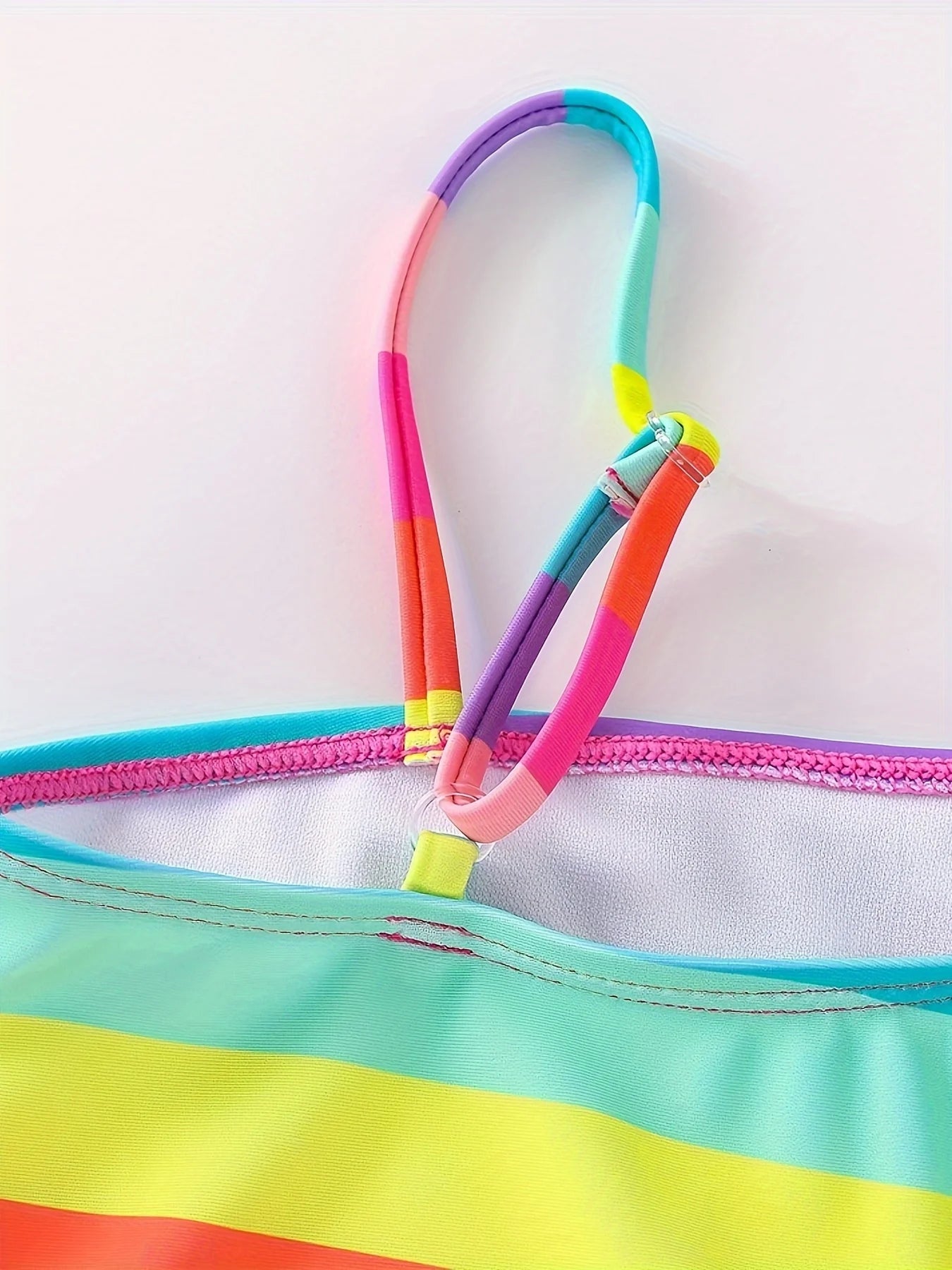 Maillot de Bain Fille Une Pièce Rayures Arc-en-ciel - Été Casual