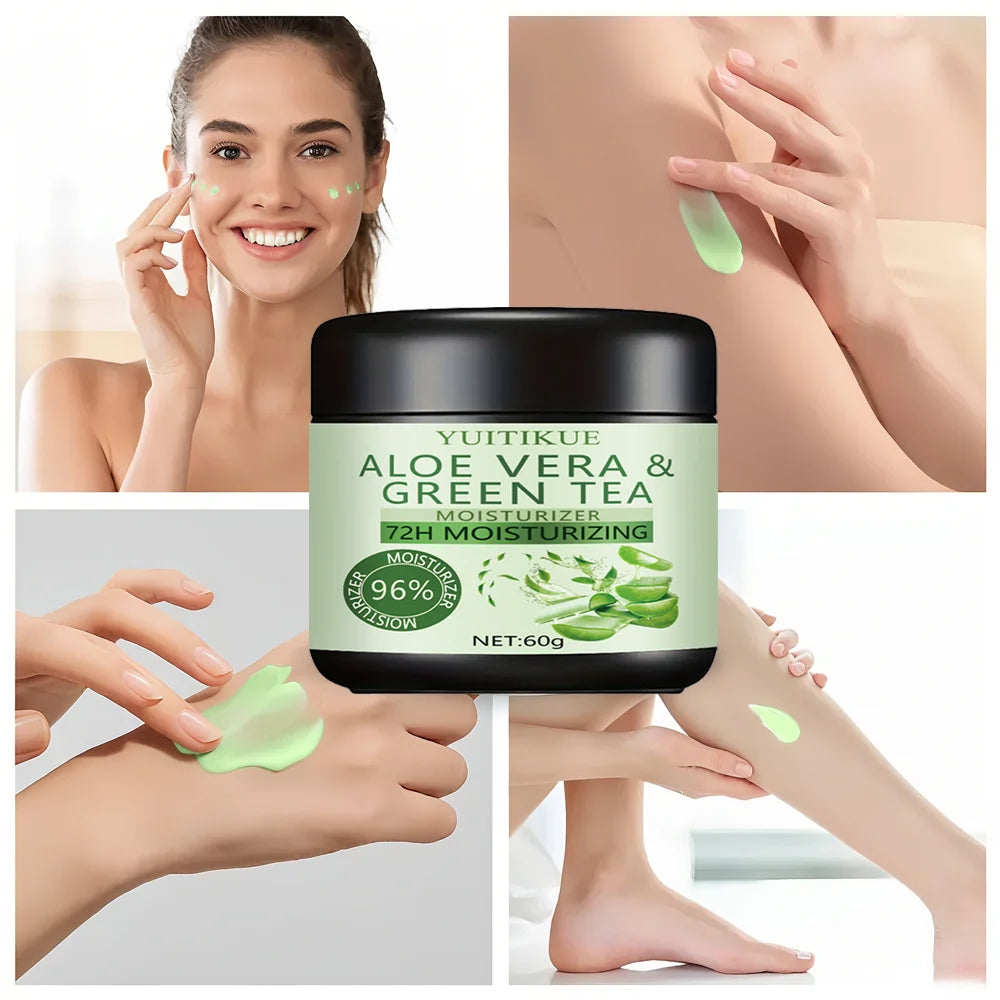 Crème Hydratante Aloe Vera Thé Vert - Nourrit Profondément Peau Sèche Rugueuse Soin Quotidien Mains Pieds