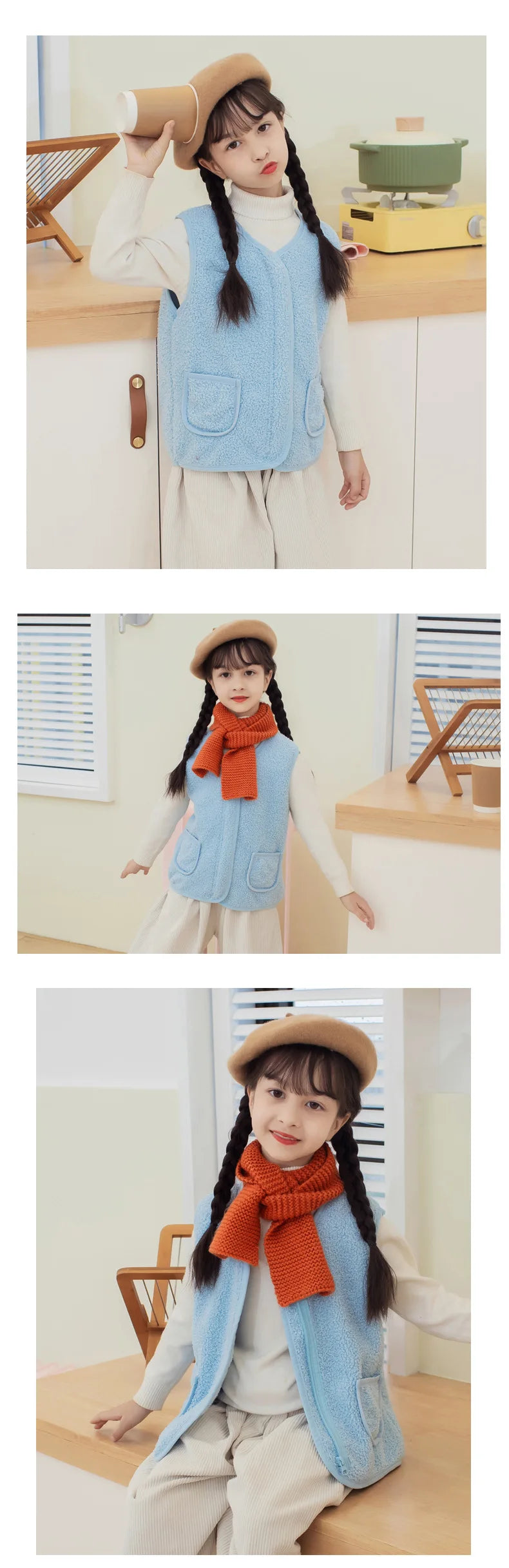 Gilet Enfant Laine d'Agneau Automne Hiver - Sans Manches Chaud Double Couche Garçon Fille