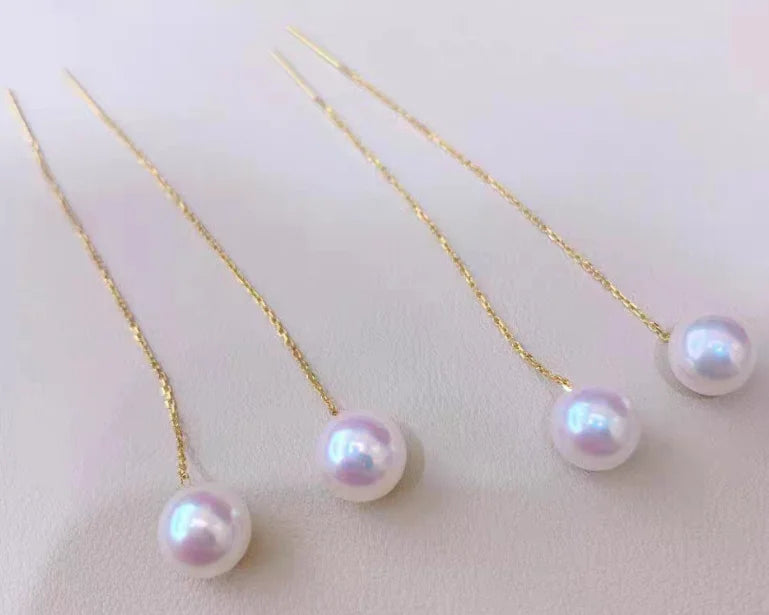 Boucles d'Oreilles Or 18k Perle Femme - Longues Pendantes