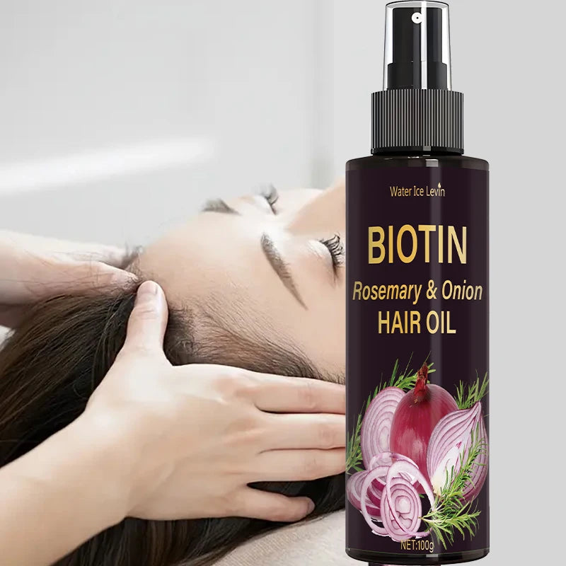 Spray Huile de Romarin 3-en-1 : Soin Cuir Chevelu et Cheveux, Formule à l'Oignon, Hydratant Brillance