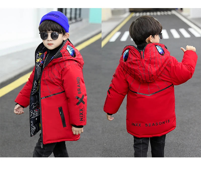 Parka Spiderman Garçon Ado - Manteau Hiver Réversible Chaud Long