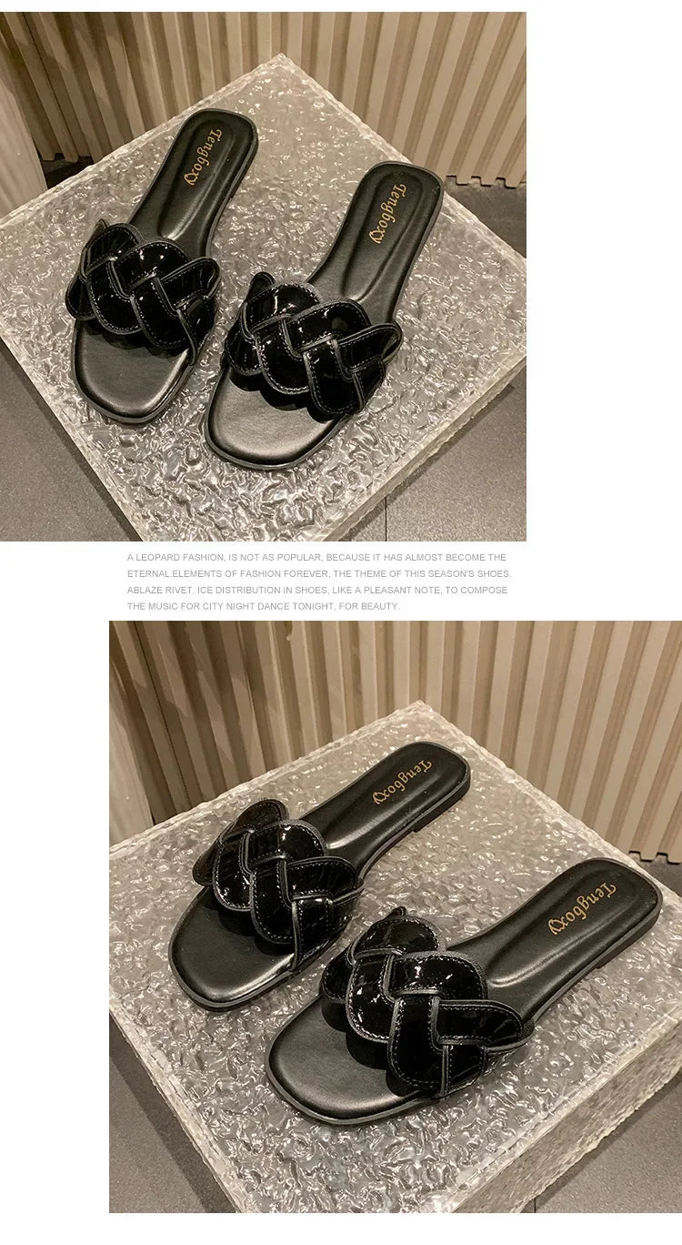 Mules Femme Bout Carré Été - Sandales Plates Large Casual Outdoor