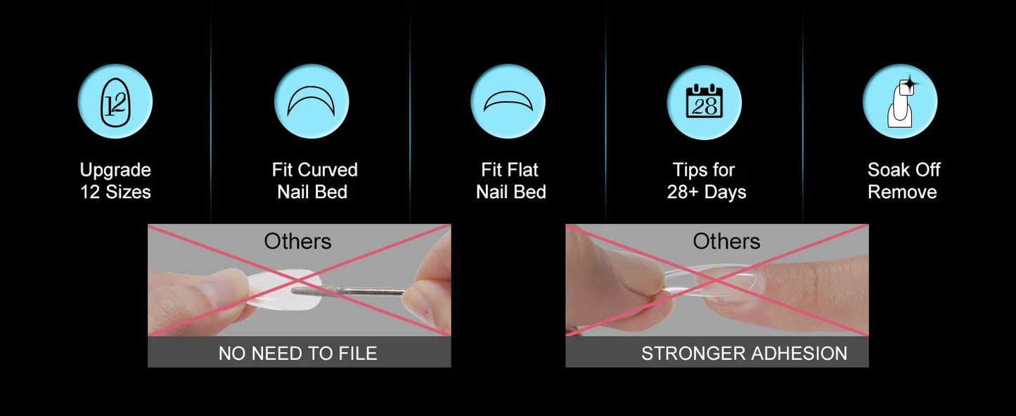 Capsules Ongles Amande 180pcs - Faux Ongles Longs Acrylique Givré Semi-Adhésif 12 Tailles Extension Manucure