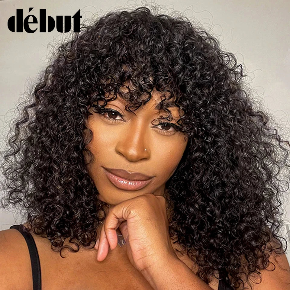 Perruque Cheveux Humains Jerry Curly Pixie Bob Frange - Courte Péruvienne Highlight Honey Water Wave