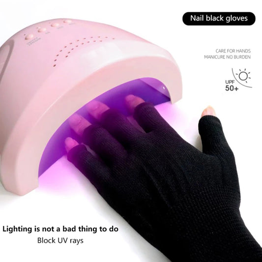 Paire Gants UV Nail Art Noirs Fins Anti-UV - Protection Gel Shield Sans Doigts Manucure Outils Lampe LED Séchoir Ongles