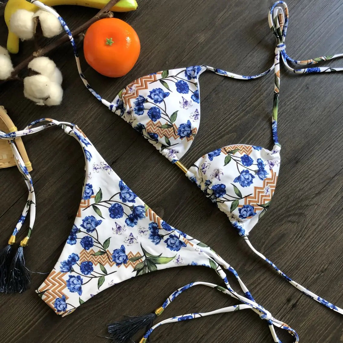 Bikini Femme Micro Brésilien - Imprimé Plumes & Bandage Sexy