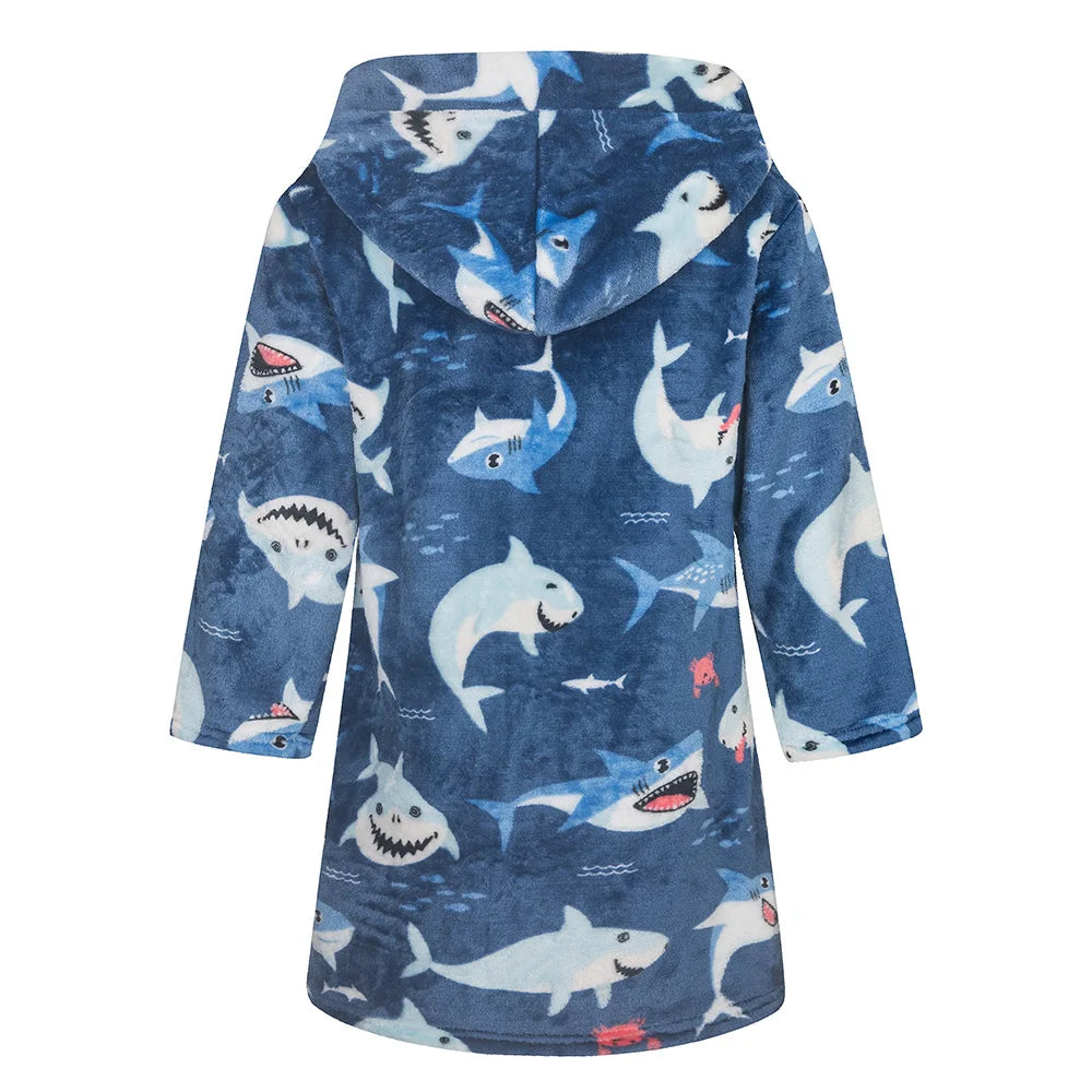 Peignoir Enfant Flanelle à Capuche - Robe de Chambre Douce Motif Cartoon - Automne Hiver 2-12 Ans