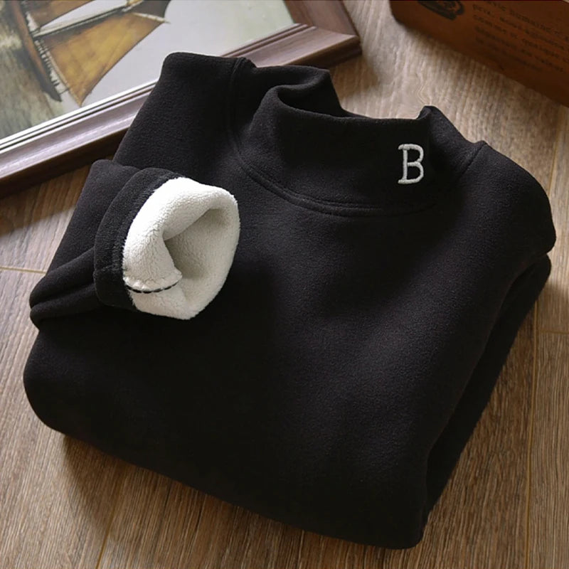 T-Shirt Thermique Enfant - Col Montant Velours Broderie Lettre