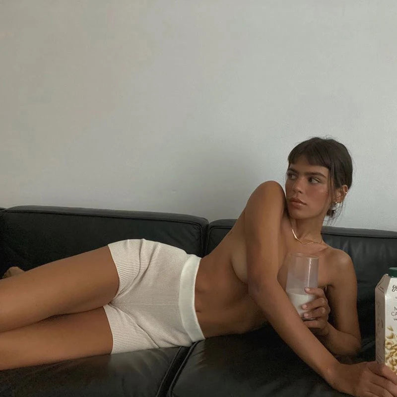 Short Tricot Coton Taille Haute Femme - Yoga Casual