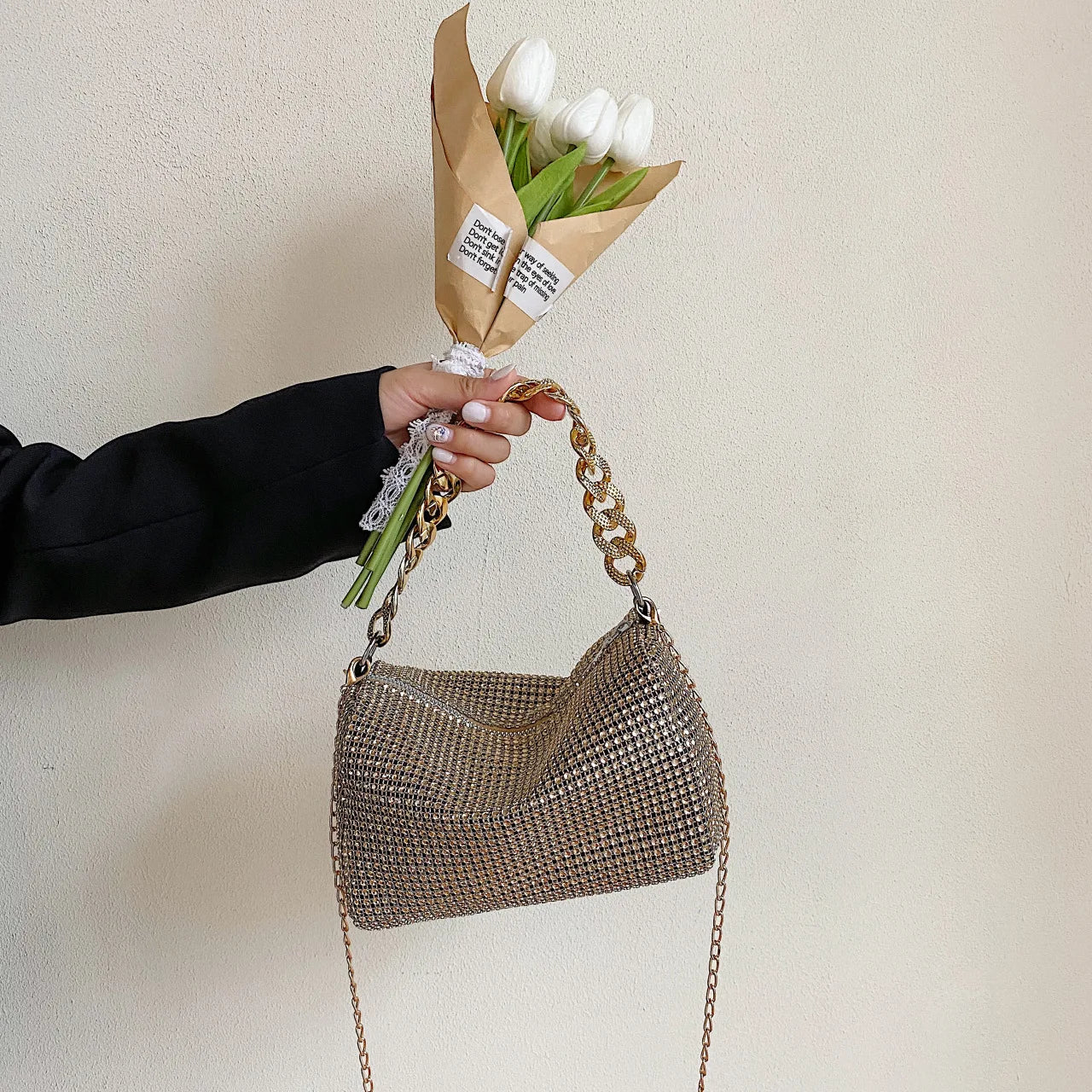 Sac Tote Femme Diamants Brillants - Pochette Bandoulière Soirée Chic Élégant